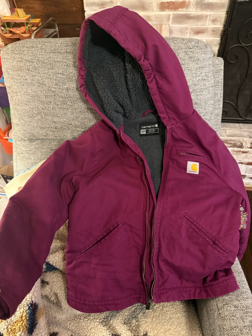 Youth Medium Carhartt Deep Plum Hooded Work Coat